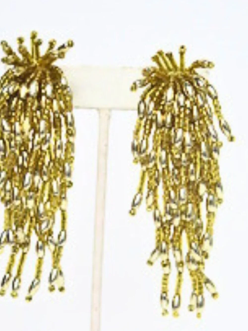 Vintage Gold Tone Waterfall Tassel Clip-On Earrings Statement Estate Jewelry